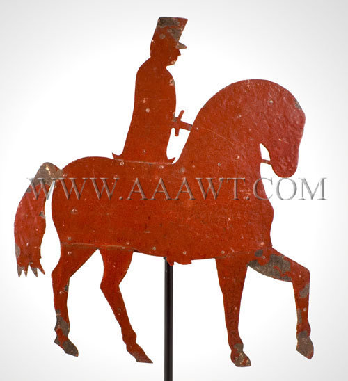 Antique Weathervane, Horse and Rider, Red Painted, entire view